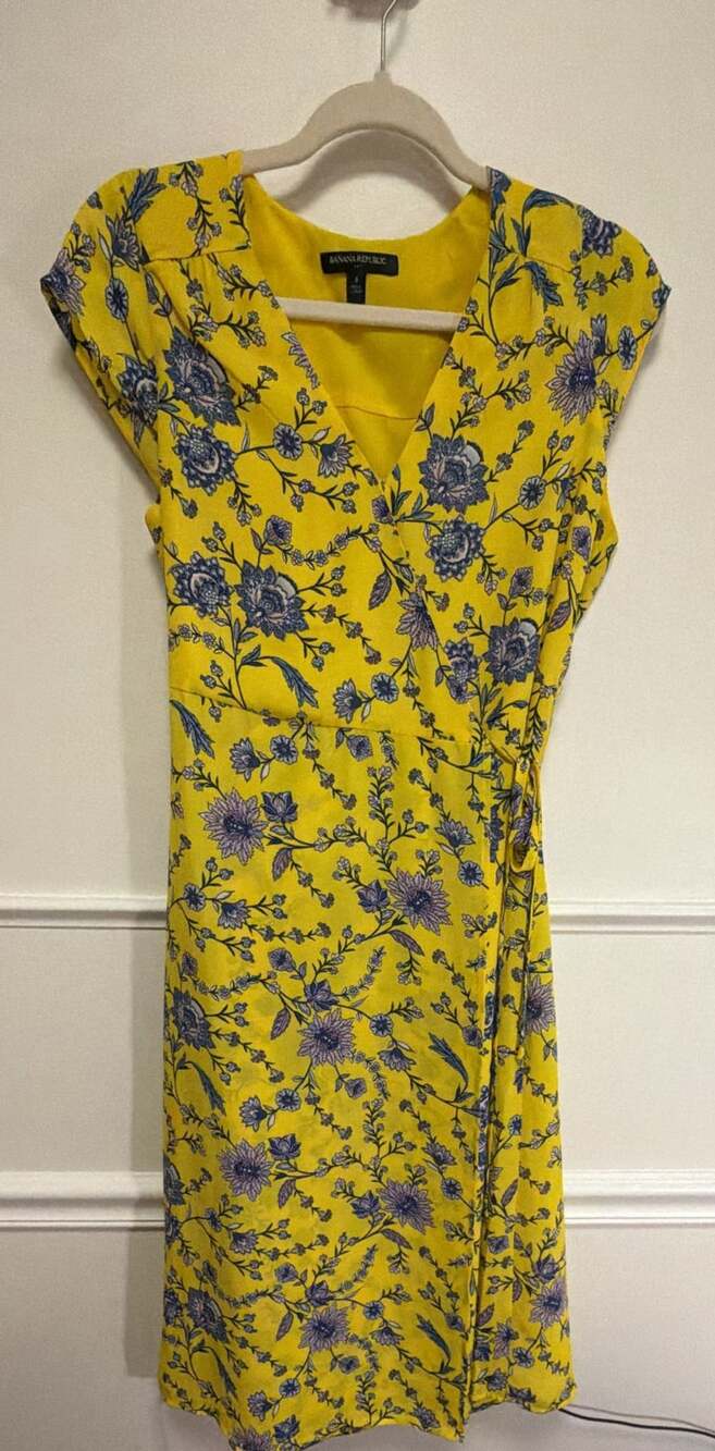 Banana Republic Yellow Floral Wrap Dress Size 4 Cap Sleeve
